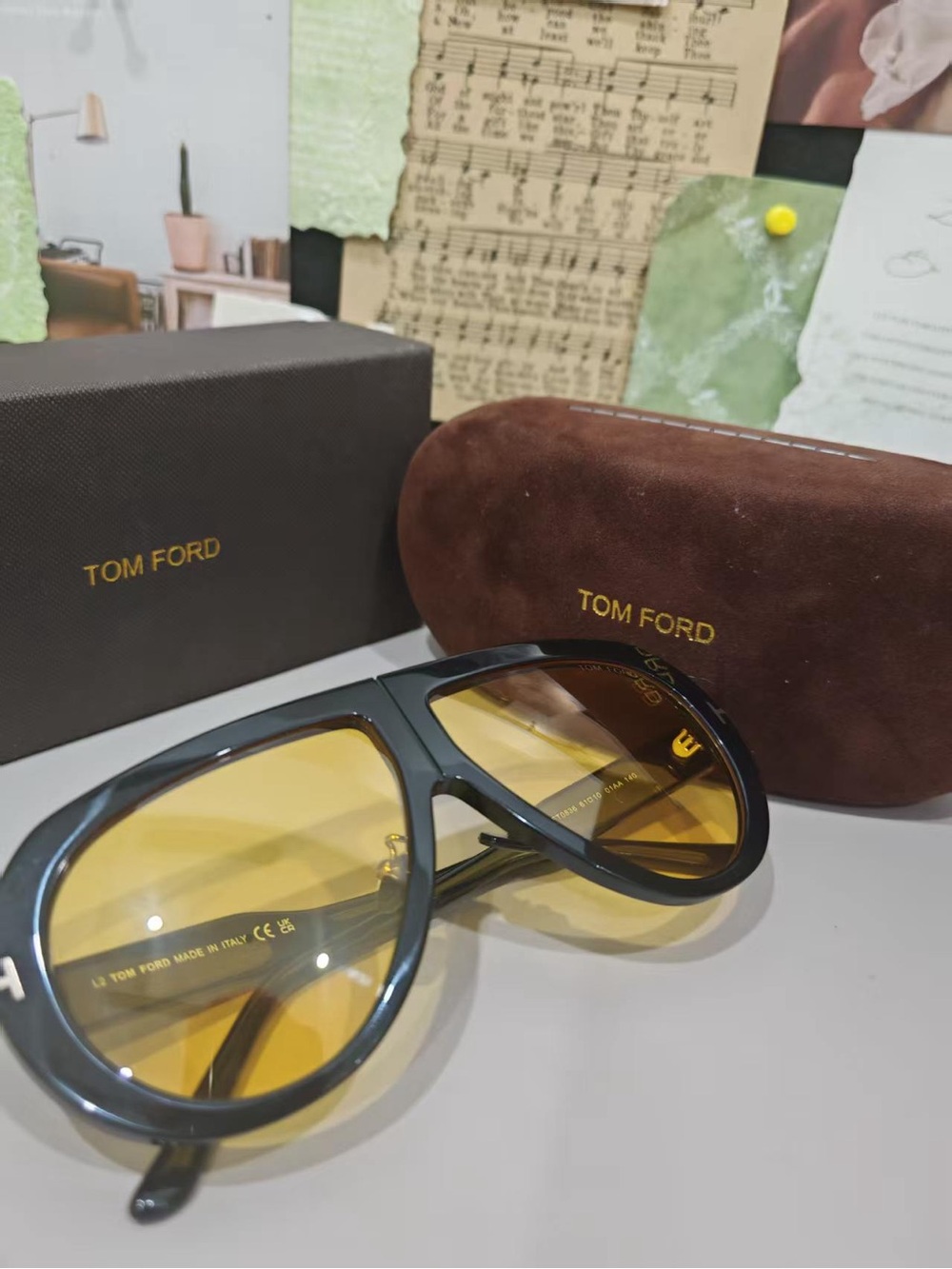 Tom Ford Black Frames with Amber Lenses Sunglasses